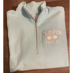 Champion Sweatshirt Womens Small Blue Pullover Quarter Zip Logo Fleece Gym‎ Y2K